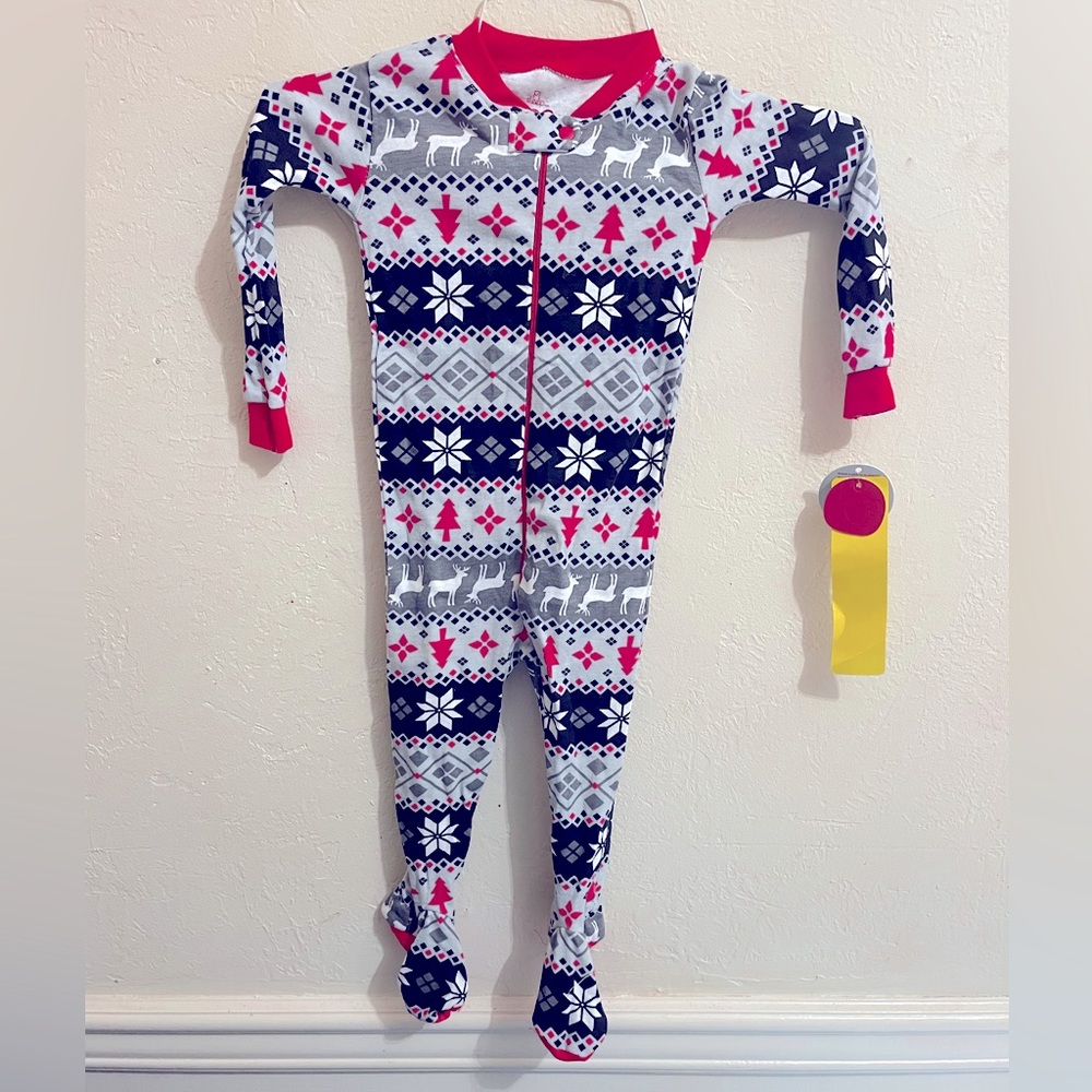 NWT Petit Lem 18Mo Onesie Footie Pajamas - Black and Red Holiday Reindeer Print